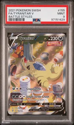 2021 Pokemon SWSH Battle Styles FA Tyranitar V Alternate Art 155/163 PSA 9 MINT - Image 1