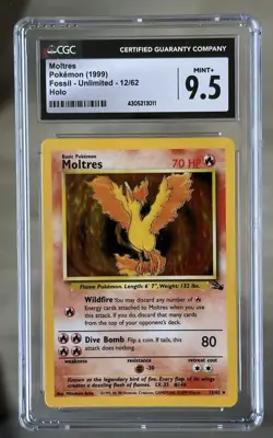 Pokemon TCG 1999 - Moltres Unlimited Fossil Holo 12/62 - CGC 9.5 MINT+ - Image 1
