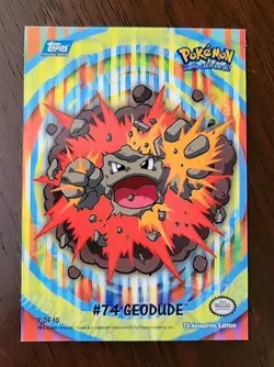 NM! Geodude #74 - 7 of 10 Animation Stick-On Puzzle Card Pokemon Topps Series 2 - Image 1
