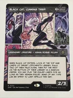MTG Universes Beyond: Spider-man Black Cat, Cunning Thief Borderless 0222 NM R - Image 1