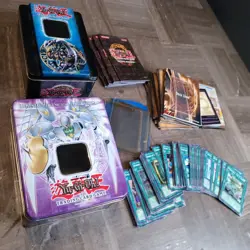 Yugioh 90s Lot 2 Tins 66 Cards Deck Zones Rulebooks Sleeves Shohen Jumps Mix - Image 1