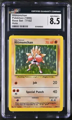 CGC 8.5 Hitmonchan 1999 Base Set 7/102 Holo Pokemon Card - Image 1