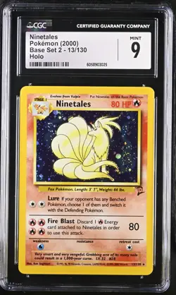 CGC 9 MINT Ninetales 2000 Base Set 2 13/130 Holo Pokemon Card - Image 1