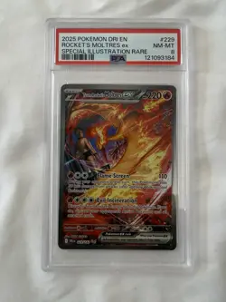 Pokemon TCG 2025 Rockets Moltres Ex Special Illustration Rare Card PSA NM-MT 8 - Image 1