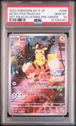 2023 POKEMON JAPANESE SV-P PROMO #098 DETECTIVE PIKACHU PSA 10 - Image 1