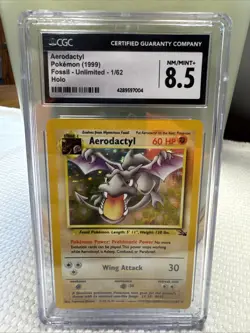 Pokemon TCG Aerodactyl Fossil 1/62 Holo Rare CGC 8.5 NM/Mint 1999 - Image 1