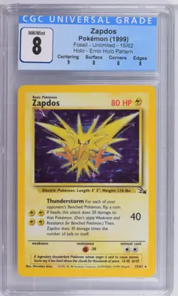 Zapdos 15/62 Fossil Error Holo Pattern - Pokemon TCG **ERROR** CGC 8 - Image 1