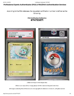 2021 Pokemon McDonald's Collection Bulbasaur # 1/25 Non-Holo PSA 9 - Image 5
