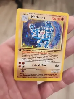 Machamp Pokemon Card 100 HP Holo First Edition Seismic Toss - Image 1