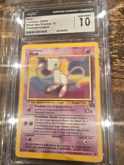 Mew Pokemon Card 2000 Black Star Promo 8 CGC Gem Mint 10 League - Image 1