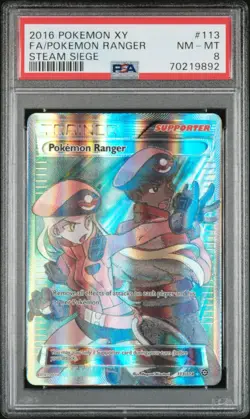 PSA 8 NM-MT Pokemon Ranger 113/114 XY Steam Seige Full Art Trainer Pokemon 2016 - Image 1