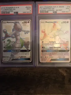 Pokemon Hidden Fates Mewtwo GX SV59 PSA 9 & Shining Legends Mewtwo GX 76/73 PSA9 - Image 1