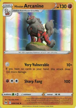 Hisuian Arcanine Holo Rare - SWSH11: Lost Origin #084/196 Pokemon TCG - Image 1