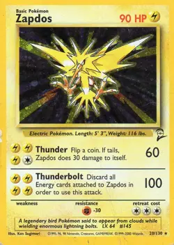 Pokemon Zapdos holo card 20/13.2 base set 2 2000 - Rare - Image 1