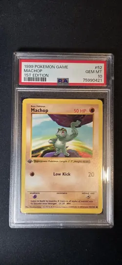 1999 Pokemon Base Set Machop #52/102 1st Edition PSA 10 - Image 1