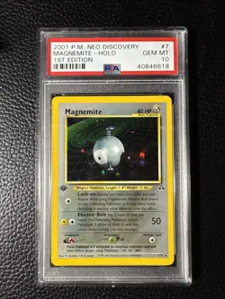 2001 Pokemon Neo Discovery #7 Magnemite Holo 1st Edition PSA 10 Gem Mint - Image 1