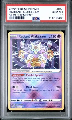 PSA 10 - 2022 POKEMON SWORD & SHIELD SILVER TEMPEST 059 RADIANT ALAKAZAM - Image 1