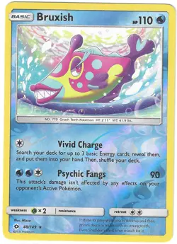 Pokemon Sun & Moon Base Set REVERSE HOLO RARE BRUXISH 48/149 PACK FRESH - Image 1