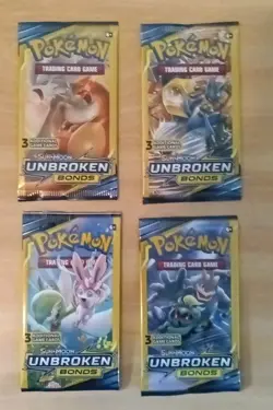 Pokemon Unbroken Bonds 3 Card Booster Packs Factory Sealed Artset (4 packs) - Image 1