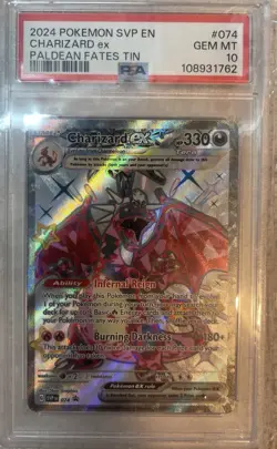 2024 POKEMON SVP EN-SV BLACK STAR PROMO PALDEAN FATES TIN CHARIZARD EX PSA 10 - Image 1