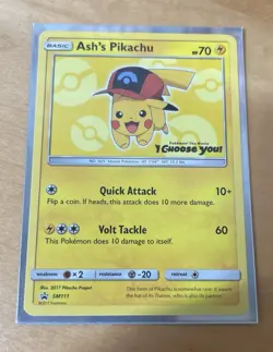 Ash’s Pikachu SM111 Non Holo Ultra Rare Promo Pokemon Card 👑MINT👑 - Image 1