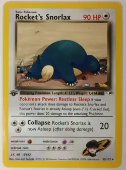 Pokemon 1st Edition Rocket's Snorlax 33/132 Gym Heroes Rare Vintage Card NM - Image 1
