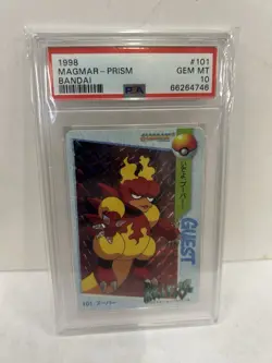 Pokemon Japanese Carddass 1998 101 Magmar Prism Bandai Card PSA 10 Gem Mint - Image 1
