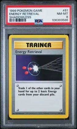 #81 ENERGY RETRIEVAL Shadowless - 1999 Pokemon Game Base Set WOTC - Fresh PSA 8 - Image 1