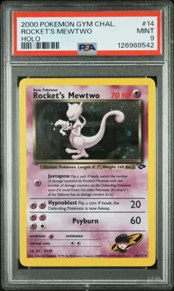 PSA 9 Rocket's Mewtwo Holo #14 2000 Pokemon Gym Challenge 126968542 - Image 1