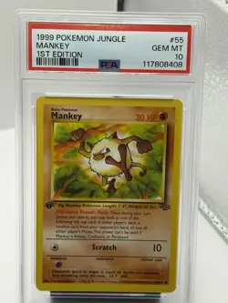 1999 Pokemon Mankey Jungle 1st Edition 55/64 PSA 10 GEM MINT - Image 1