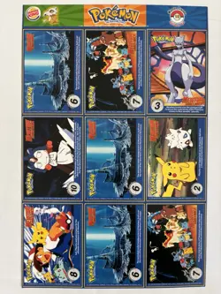 1999 Burger King Pokemon 1st Movie Cards Uncut Sheet Set #16 Snorlax Golem - Image 2