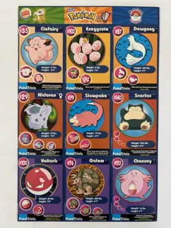 1999 Burger King Pokemon 1st Movie Cards Uncut Sheet Set #16 Snorlax Golem - Image 3