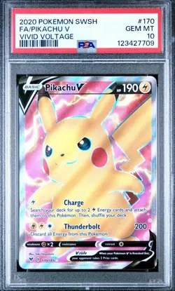 2020 POKEMON SWORD & SHIELD VIVID VOLTAGE #170 FULL ART/PIKACHU V PSA 10 - Image 1
