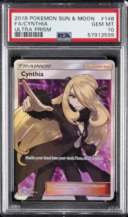 2018 POKEMON SUN & MOON ULTRA PRISM #148 FULL ART/CYNTHIA PSA 10 - Image 1