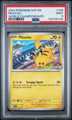 2024 POKEMON SVP EN-SV BLACK STAR PROMO WORLD CHAMPIONSHIPS #190 PIKACHU PSA 9 - Image 1