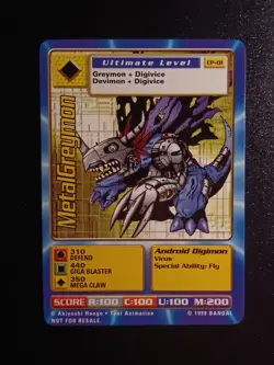 1999 Bandai MetalGreymon CP-01 Digimon NM Condition Rare Vintage Card - Image 1