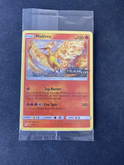 UK EXC Moltres 19/181 Team Up Stamped Pokemon Card master rare Prerelease Promo - Image 1