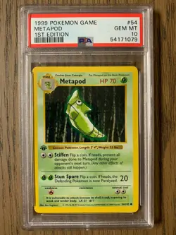 PSA 10 - Pokemon METAPOD - 1st EDITION Shadowless Base Set - 54/102 - Thin Stamp - Image 1