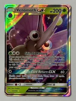 Venomoth GX 12/214 (LP) Holo Rare Sun & Moon: Unbroken Bonds 2019 - Image 1
