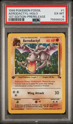 PSA 6 Aerodactyl #1 Holo 1st Edition Pokemon 1999 Fossil Prerelease Promo - Image 1