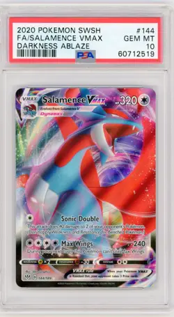 Salamence VMAX 144/189 PSA 10 GEM MINT Darkness Ablaze Full Art Holo Pokemon - Image 1