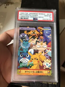 Pokemon Japanese Carddass 1999 214 Meowth Pikachu Togepi Bandai Card PSA 10 - Image 1