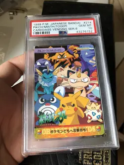 Pokemon Japanese Carddass 1999 214 Meowth Pikachu Togepi Bandai Card PSA 10 - Image 4