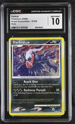 CGC 10 GEM MINT Darkrai 2008 Great Encounters 3/106 Holo Pokemon Card - Image 1