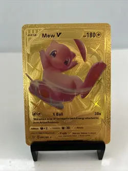 Mew V Metal Gold Foil Pokemon Card Fan Art Display Card HP180 - Image 1