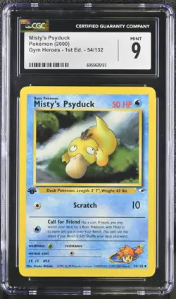 CGC 9 MINT Misty's Psyduck Gym Heroes 1st Edition 54/132 Pokemon Card - Image 1