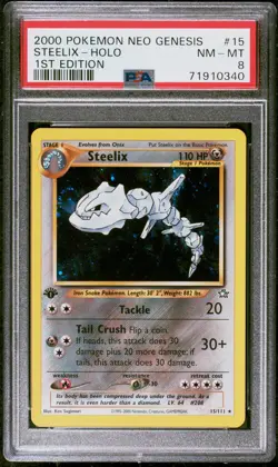 2000 Pokemon Neo Genesis Steelix #15 1st Edition PSA 8 - Image 1