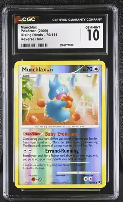 CGC 10 Munchlax 70/111 Reverse Holo Rising Rivals Pokemon Card - Image 1