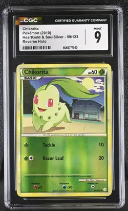 CGC 9 Chikorita 59/123 Reverse Holo HeartGold & SoulSilver Pokemon Card - Image 1