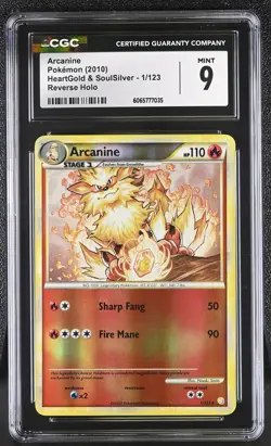 CGC 9 Arcanine 1/123 Reverse Holo HeartGold & SoulSilver Pokemon Card - Image 1